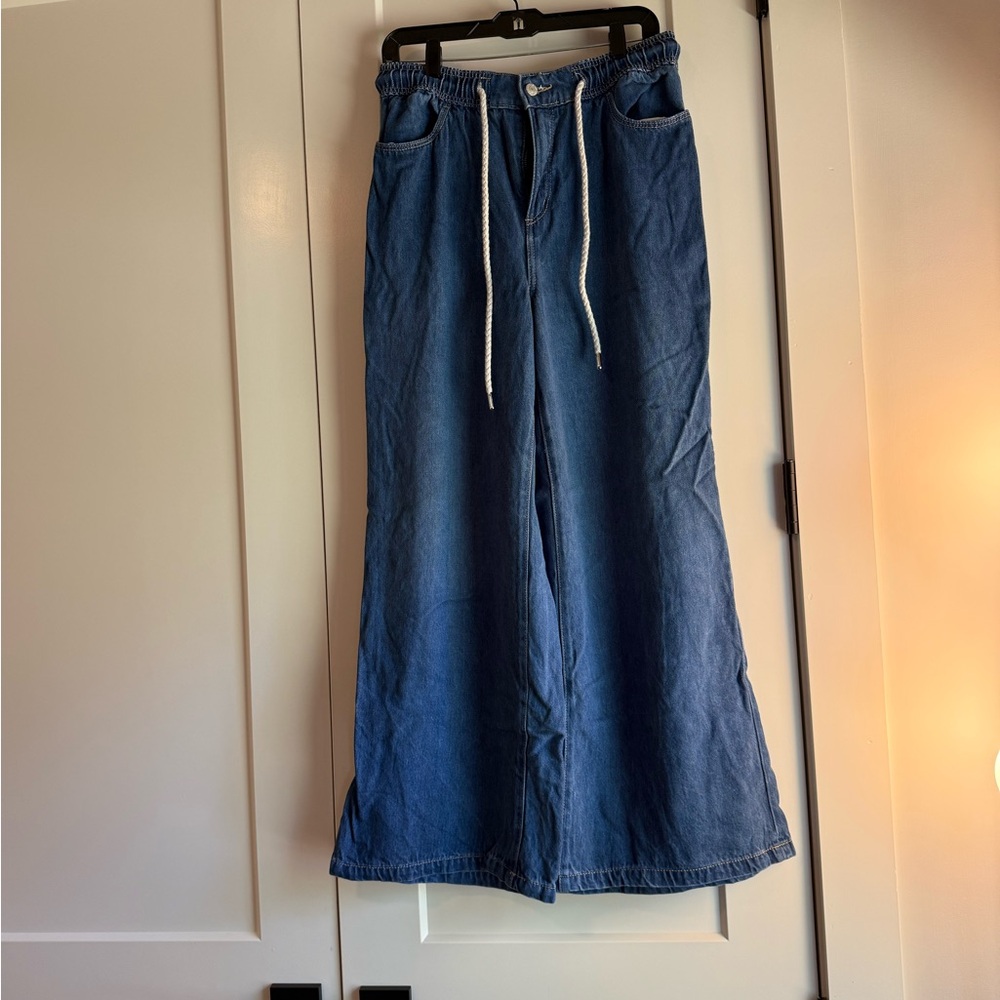 Women's Blue Wide-Leg Denim Pants